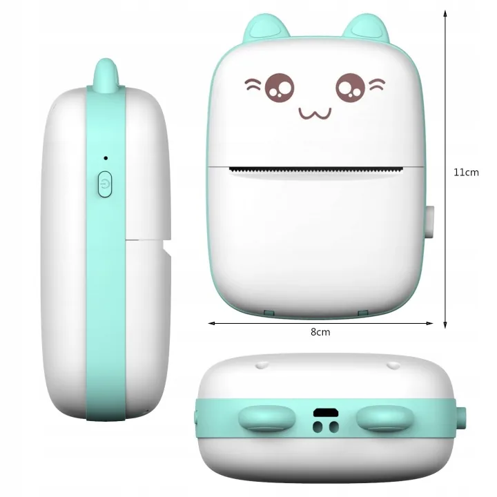 MINI DRUKARKA TERMICZNA DRUKUŚ BLUETOOTH 200 DPI NIEBIESKA 11 ROLEK