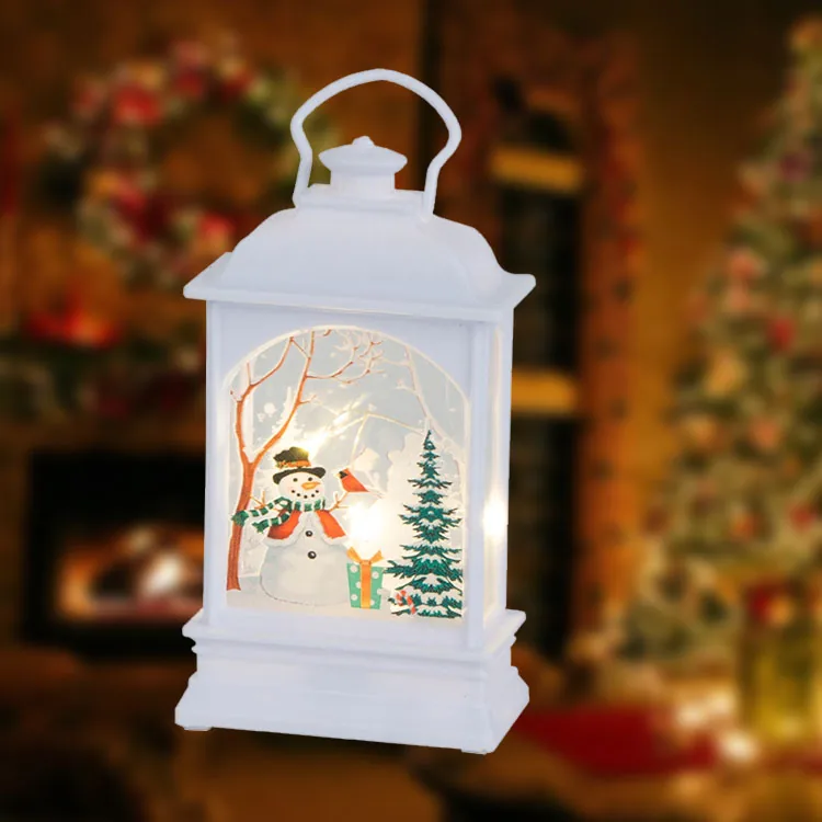 ŚWIĄTECZNY LAMPION LATARENKA Z BAŁWANEM DEKORACYJNA LED WITRAŻ OZDOBA BOŻONARODZENIOWA