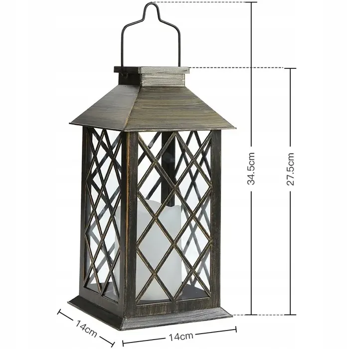 DUŻY LAMPION SOLARNY LED LATARNIA OGRODOWA ZNICZ SOLARNY PATYNA EFEKT ŚWIECY