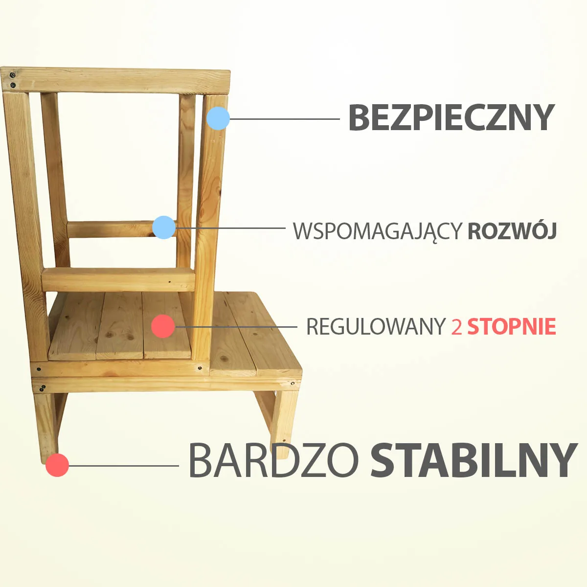 DREWNIANY POMOCNIK KUCHENNY DLA DZIECI STOJAK PODWYŻSZENIE PODEST EDUKACYJNY DO KUCHNI