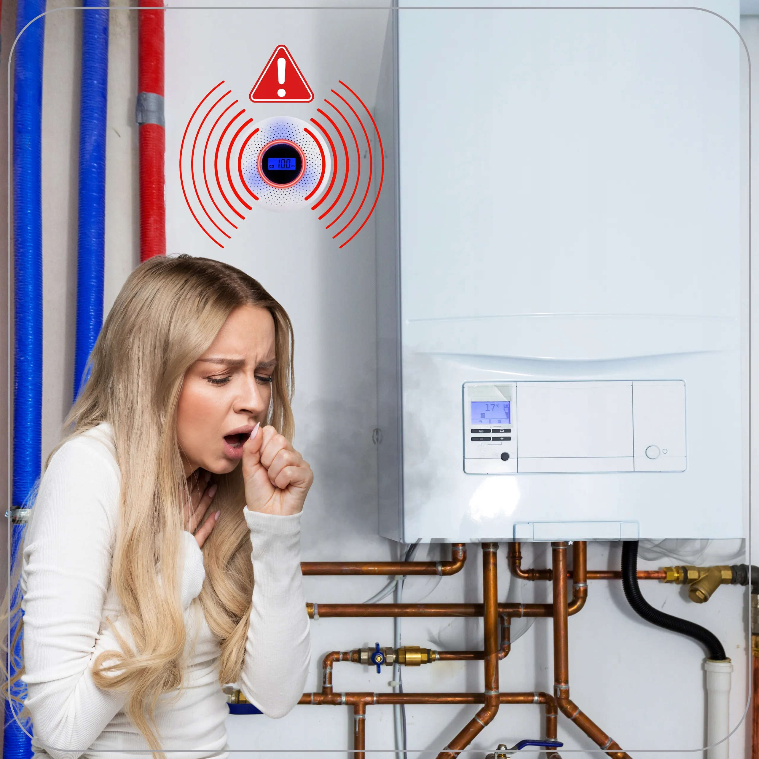 CZUJNIK CZADU I DYMU 2W1 CO TLENKU WĘGLA Z LCD GŁOŚNY ALARM 85dB BEZPRZEWODOWY CERTYFIKOWANY