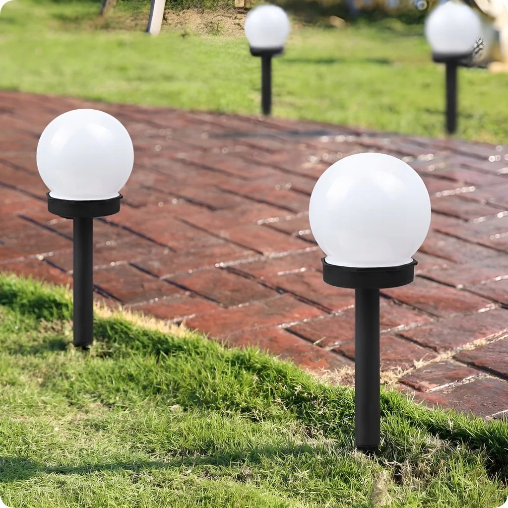 ZESTAW 2 SZTUK LAMPA SOLARNA OGRODOWA LED BIAŁA KULA DEKORACYJNA DO OGRODU TARASU WODOODPORNA