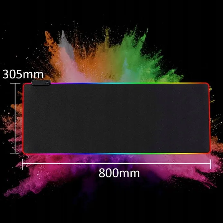 DUŻA PODŚWIETLANA PODKŁADKA GAMINGOWA RGB XXL 80X30 CM CZARNA USB 14 TRYBÓW LED POD MYSZ I KLAWIATURĘ DLA GRACZY