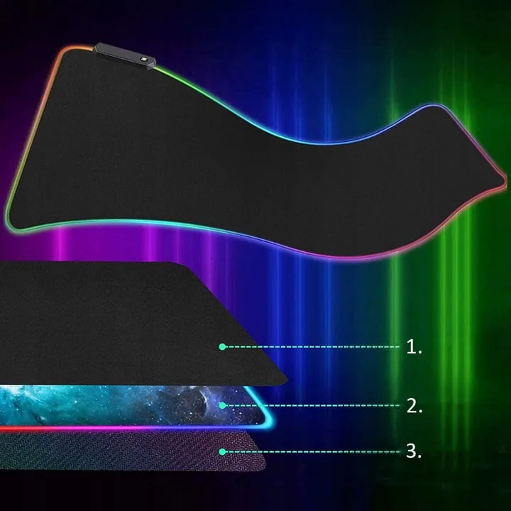 DUŻA PODŚWIETLANA PODKŁADKA GAMINGOWA RGB XXL 80X30 CM CZARNA USB 14 TRYBÓW LED POD MYSZ I KLAWIATURĘ DLA GRACZY