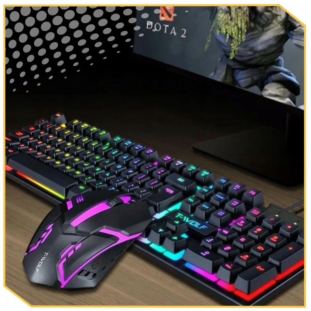 GAMINGOWY ZESTAW KLAWIATURA I MYSZ RGB LED PODŚWIETLANA MYSZKA DLA GRACZY DO KOMPUTERA PC