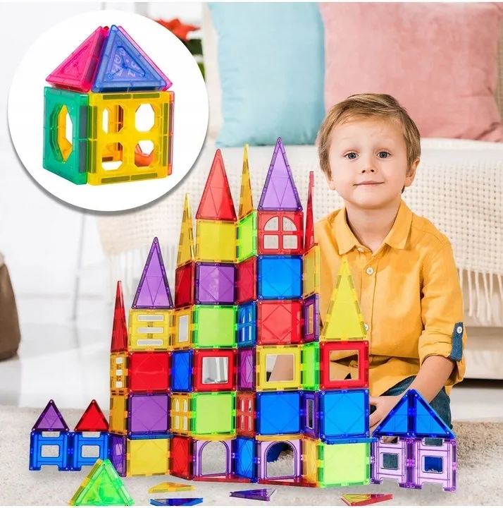 DUŻE KLOCKI MAGNETYCZNE KONSTRUKCYJNE 3D PANELE MAGNETIC DUŻY ZESTAW 45 ELEMENTÓW