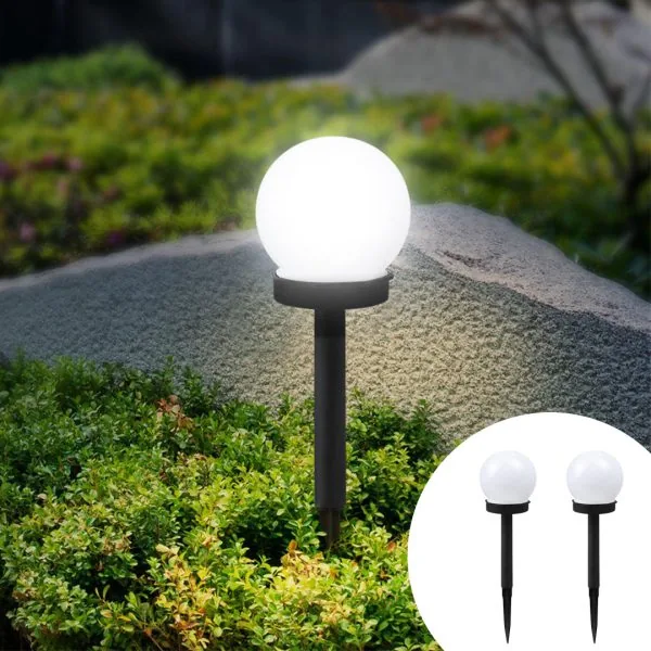 ZESTAW 2 SZTUK LAMPA SOLARNA OGRODOWA LED BIAŁA KULA DEKORACYJNA DO OGRODU TARASU WODOODPORNA