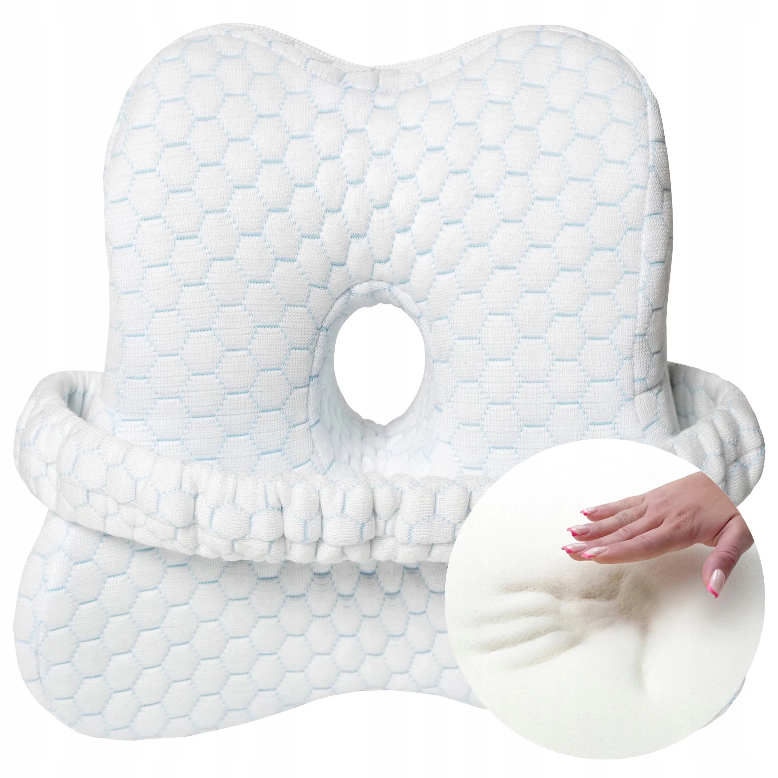 PODUSZKA ORTOPEDYCZNA MIĘDZY NOGI MEMORY FOAM 26 cm Z GUMKĄ