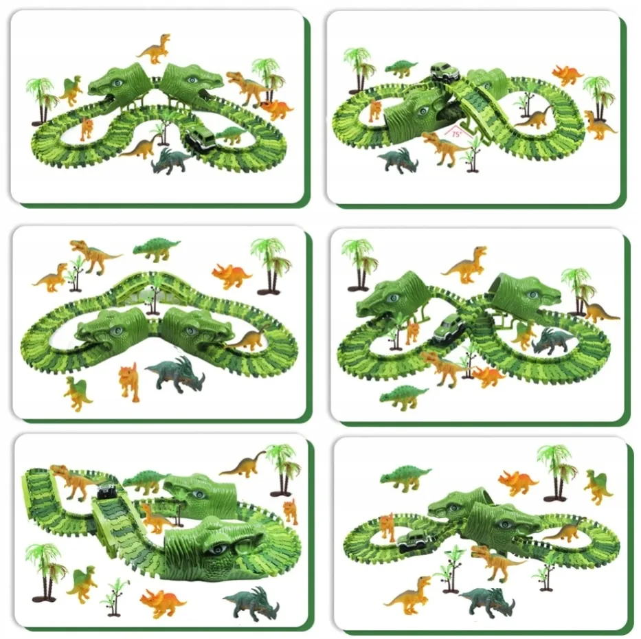 DUŻY TOR SAMOCHODOWY WYŚCIGOWY MAGIC TRACK PARK DINOZAURÓW 140 ELEMENTÓW Z AUTKIEM DLA DZIECI