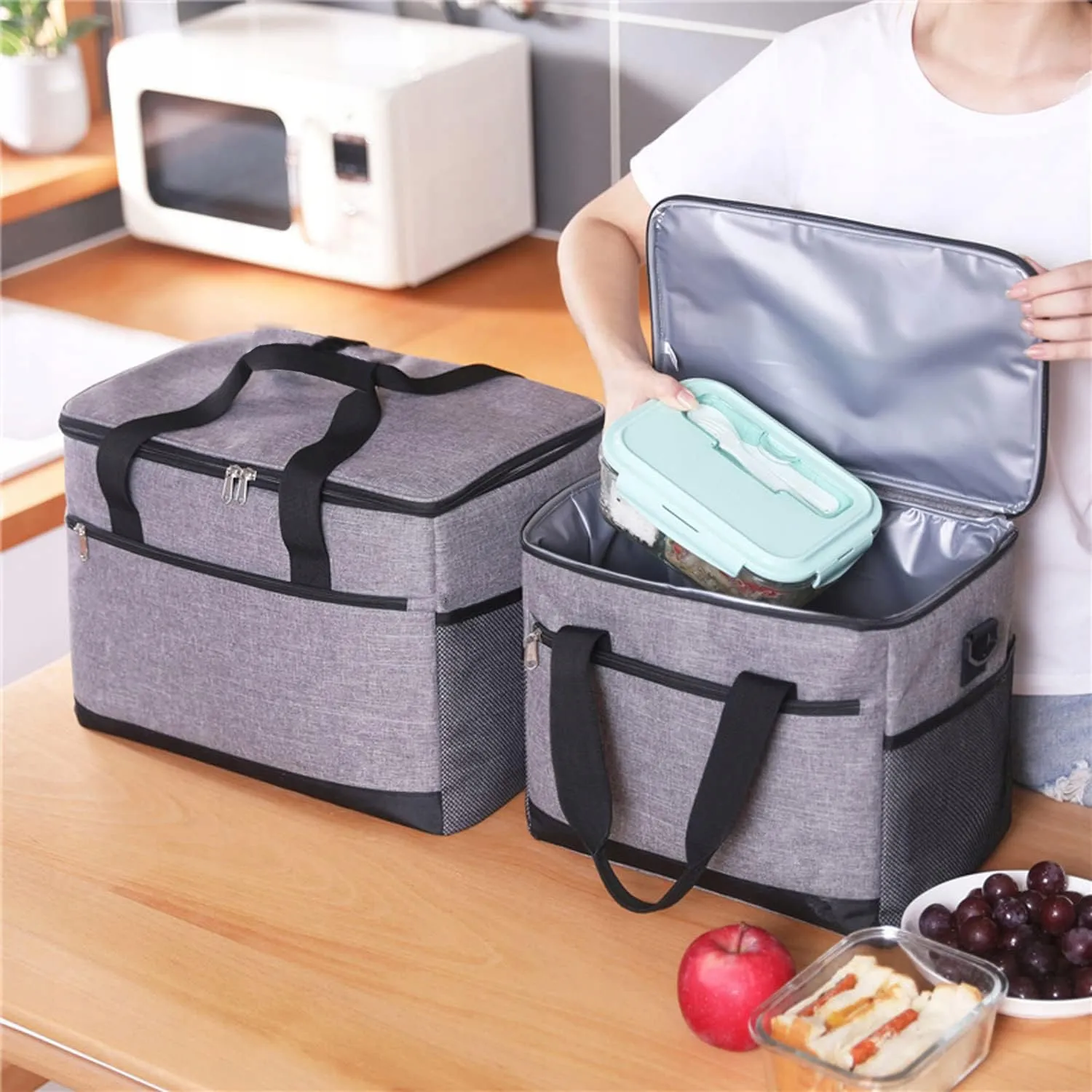 DUŻA TORBA TERMICZNA XL 20L NA JEDZENIE LUNCH BOX ŚNIADANIOWA NA RAMIĘ DO PRACY PODRÓŻY