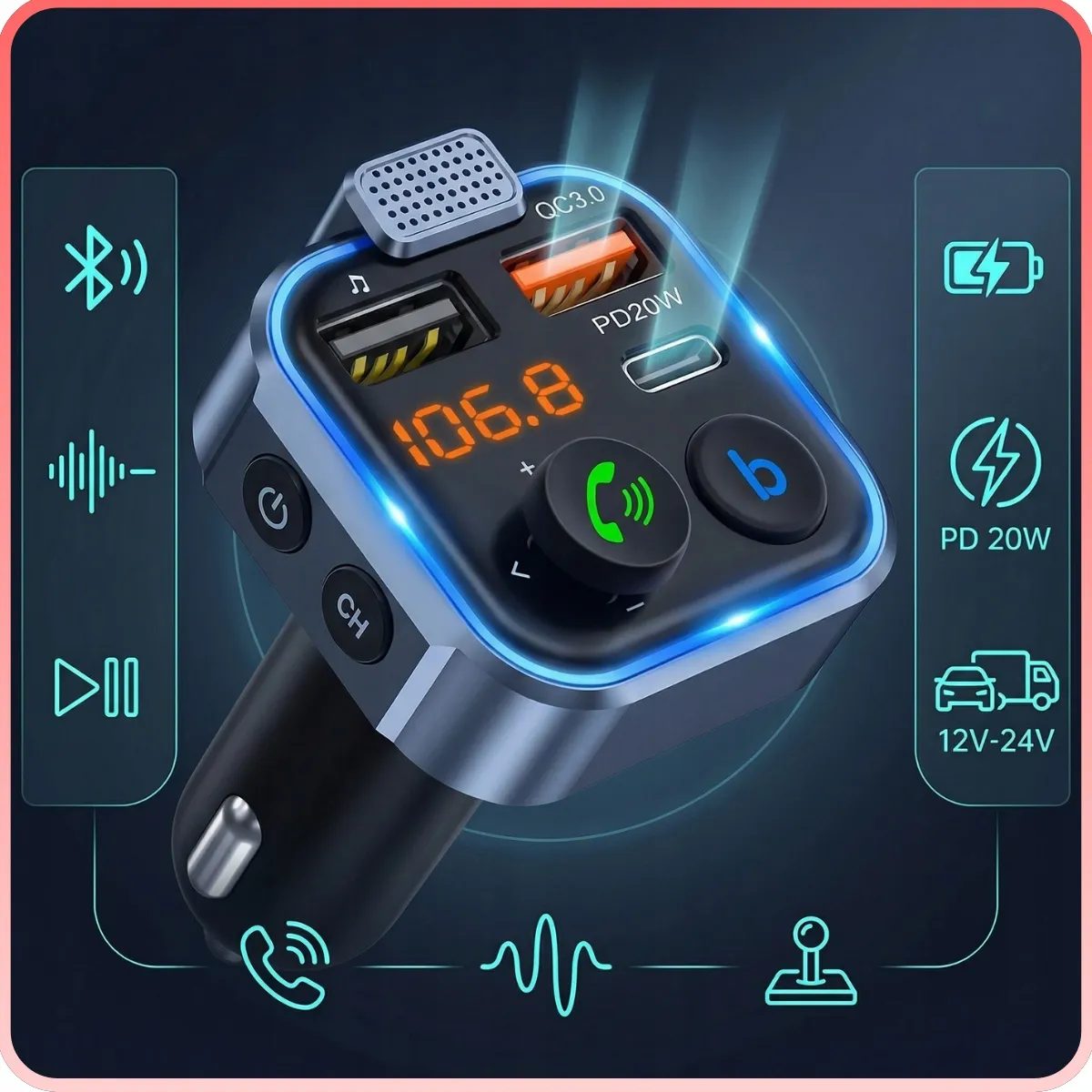 TRANSMITER BLUETOOTH DO SAMOCHODU ŁADOWARKA USB