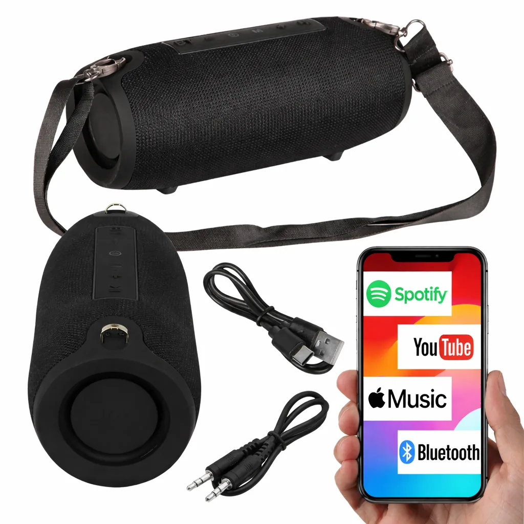 MOCNY GŁOŚNIK BEZPRZEWODOWY BLUETOOTH RADIO PRZENOŚNY CZARNY