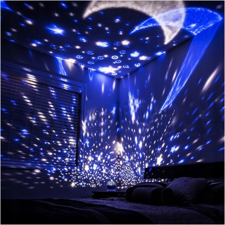 LAMPKA NOCNA PROJEKTOR GWIAZD LED 2W1 OBROTOWA 360° USB 8 KOLORÓW