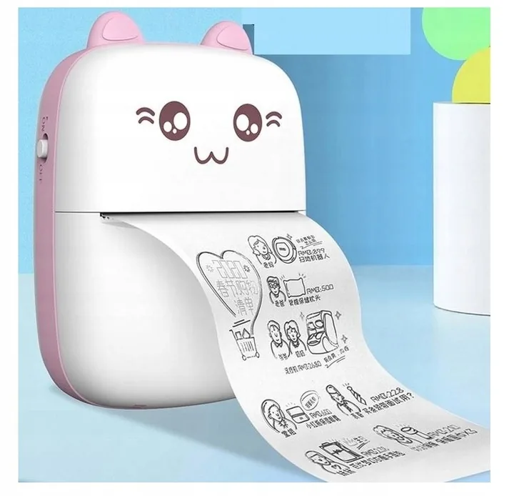MINI DRUKARKA TERMICZNA DRUKUŚ BLUETOOTH 200 DPI RÓŻOWA11 ROLEK