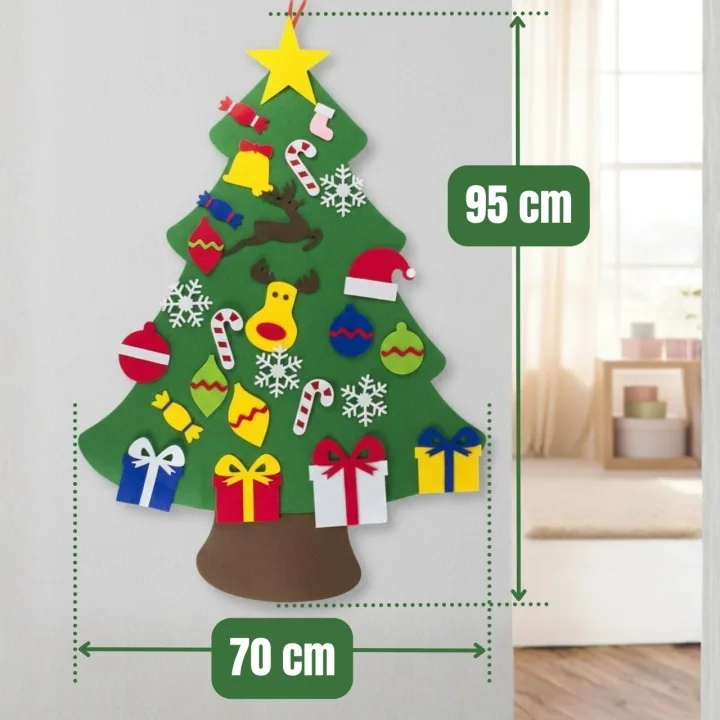 CHOINKA ŚWIĄTECZNA Z FILCU 95 X 70 CM DLA DZIECI Z 30 OZDOBAMI NA RZEPY