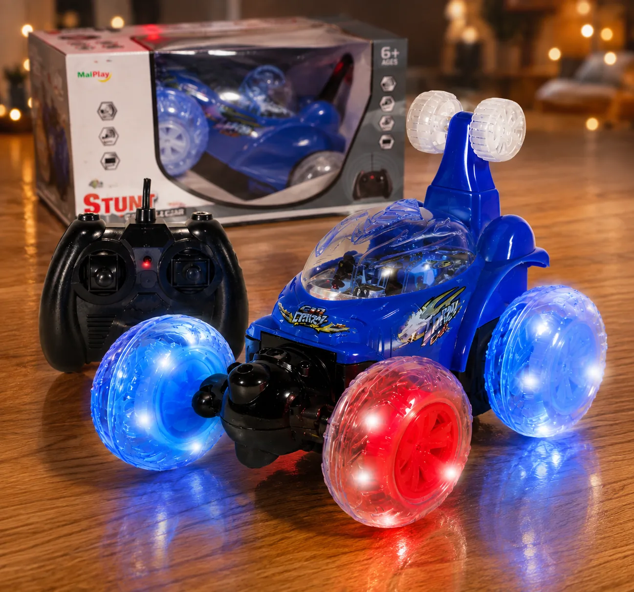 SAMOCHÓD ZDALNIE STEROWANY AKROBATA LED AUTO NA PILOT, ŚWIECĄCE KOŁA, AKUMULATOR
