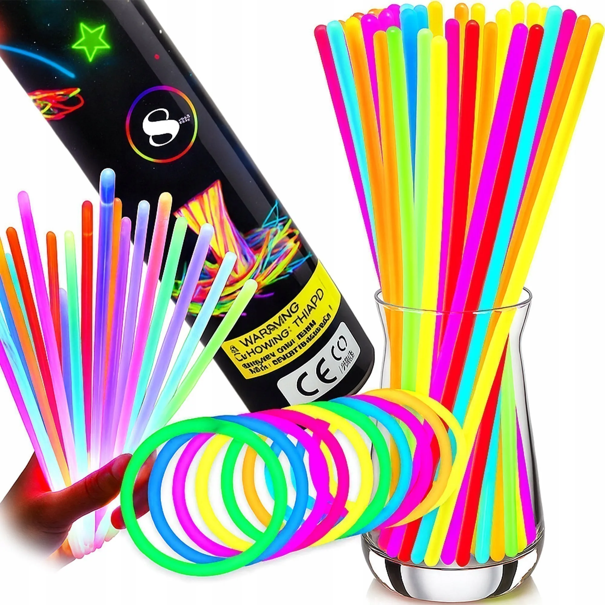 100x OPASKI FLUORESCENCYJNE PAŁECZKI BRANSOLETKI ŚWIECĄCE W CIEMNOŚCI KOLOR DUŻY ZESTAW