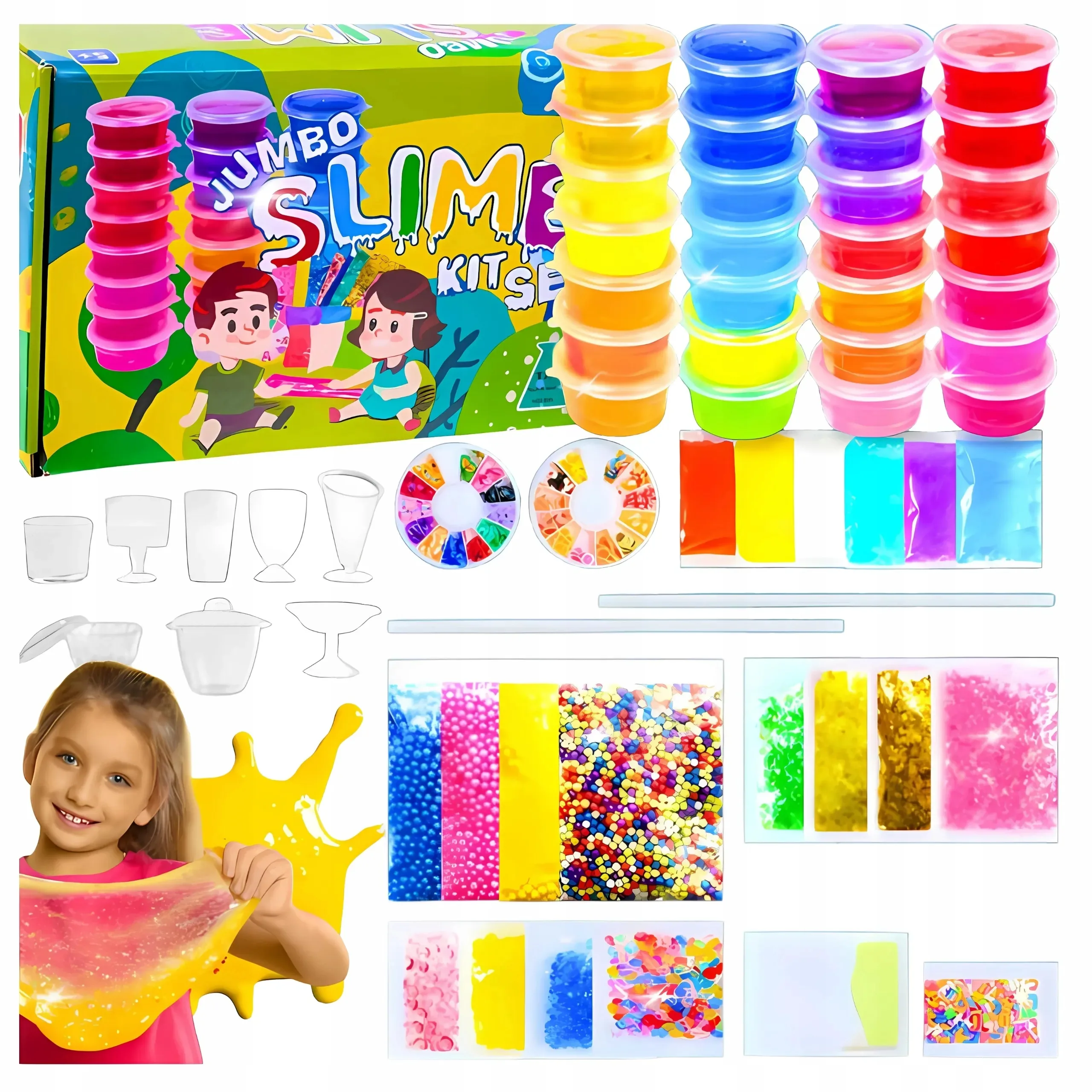 DUŻY ZESTAW SLIME XXL 120 DO ROBIENIA GLUTÓW MASY BROKAT KREATYWNY PREZENT DLA DZIECI DO ZABAWY