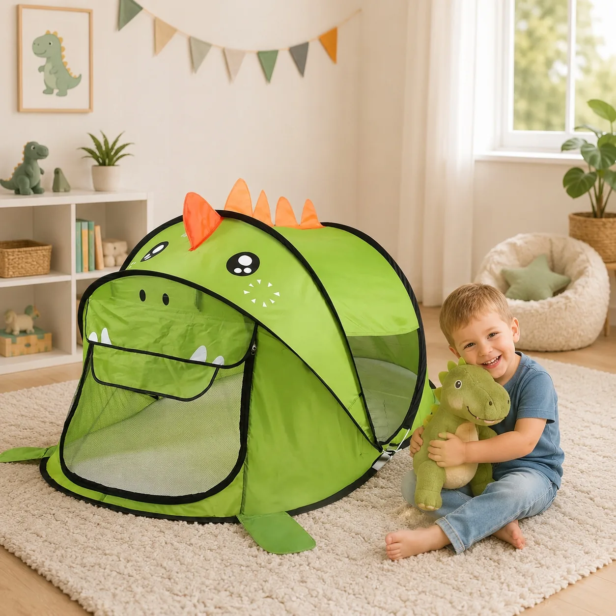 DUŻY NAMIOT SAMOROZKŁADAJĄCY DLA DZIECI ZIELONY DINOZAUR DOMEK KRYJÓWKA BAZA POP UP DO DOMU OGRODU NA PLAŻĘ