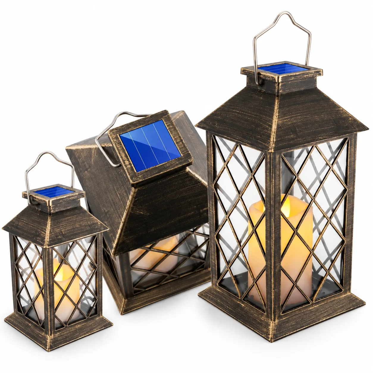 DUŻY LAMPION SOLARNY LED LATARNIA OGRODOWA ZNICZ SOLARNY PATYNA EFEKT ŚWIECY