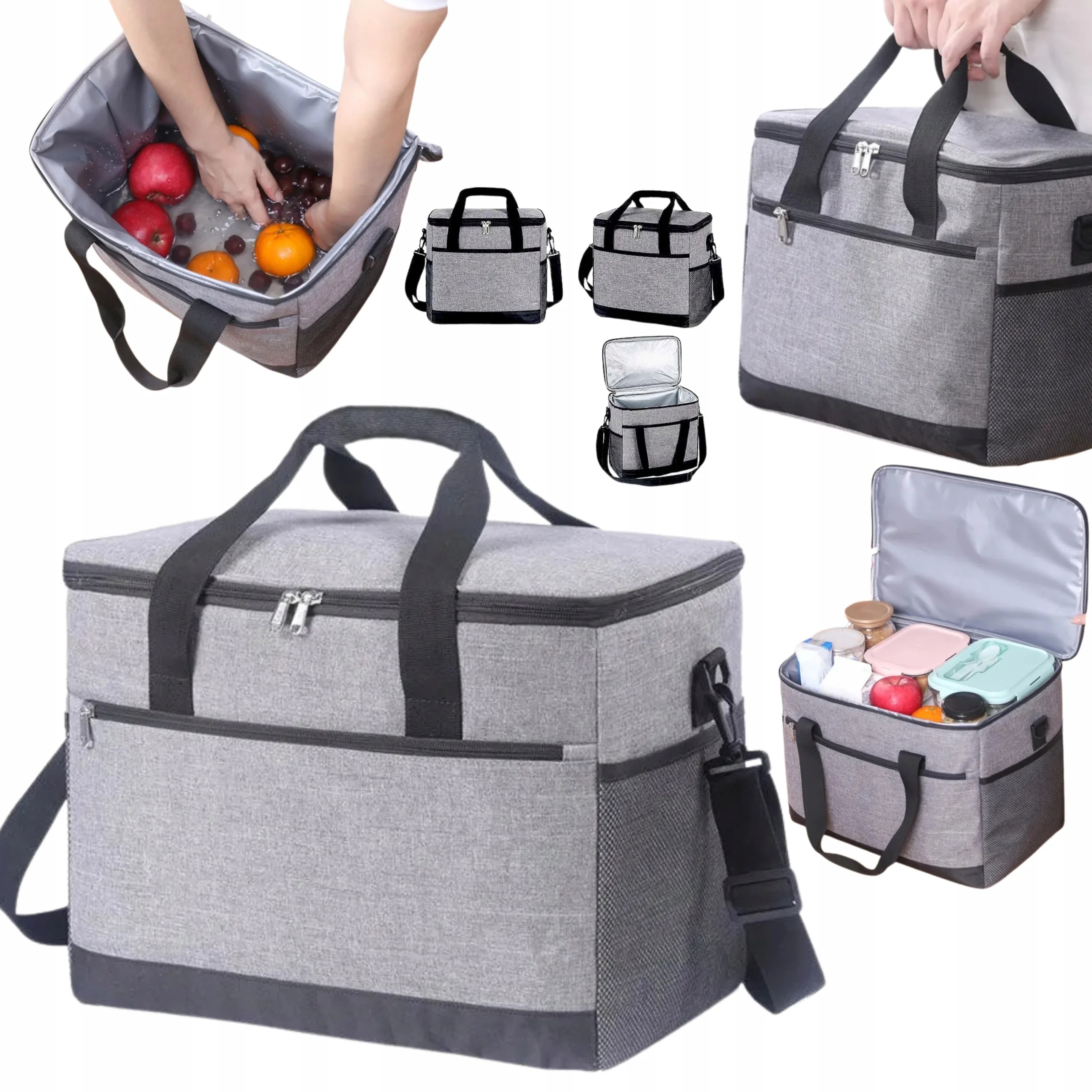 DUŻA TORBA TERMICZNA XL 20L NA JEDZENIE LUNCH BOX ŚNIADANIOWA NA RAMIĘ DO PRACY PODRÓŻY