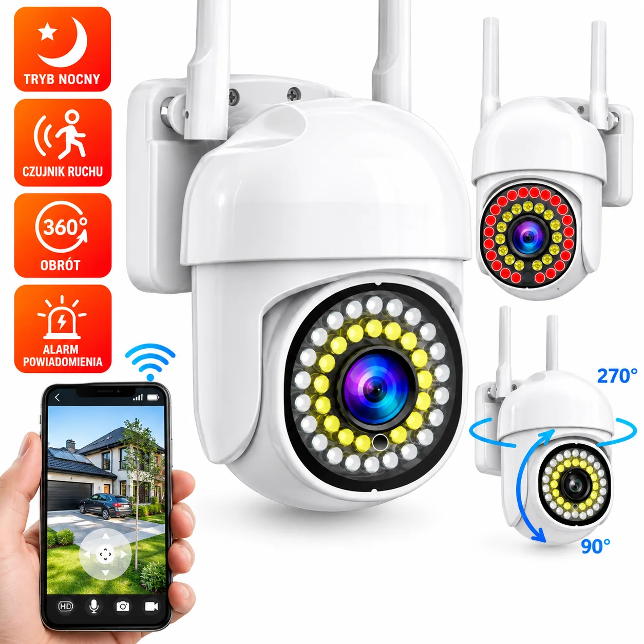 KAMERA ZEWNĘTRZNA WIFI FULL HD OBROTOWA MONITORING DOMU CZUJNIK RUCHU TRYB NOCNY