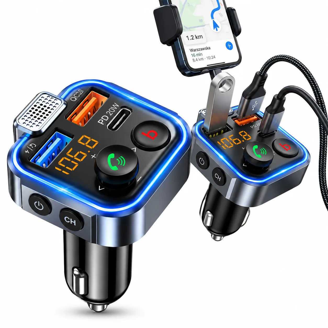 TRANSMITER BLUETOOTH DO SAMOCHODU ŁADOWARKA USB
