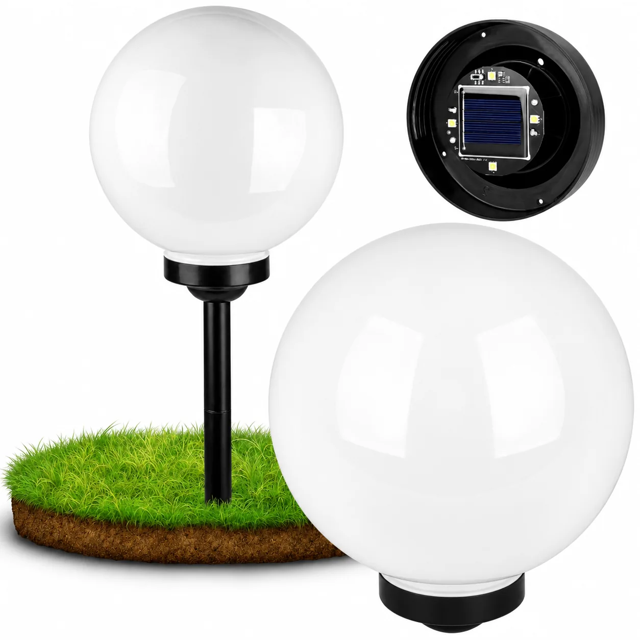 ZESTAW 2 SZTUK LAMPA SOLARNA OGRODOWA LED BIAŁA KULA DEKORACYJNA DO OGRODU TARASU WODOODPORNA
