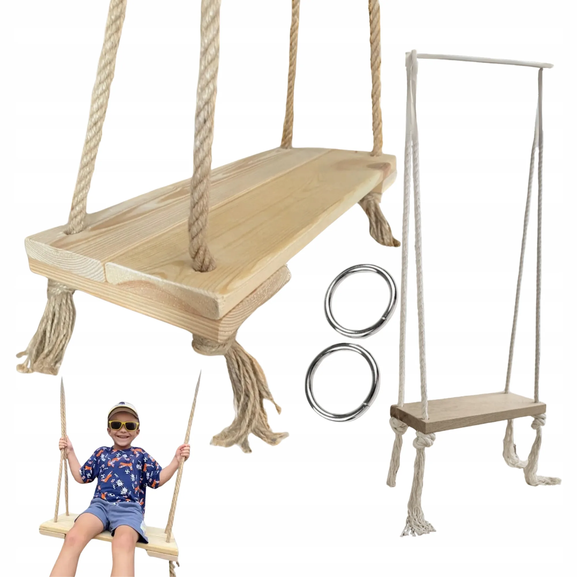 HUŚTAWKA DREWNIANA OGRODOWA NATURALNA LOFT MOCNA SOLIDNA WISZĄCA DO 150 KG