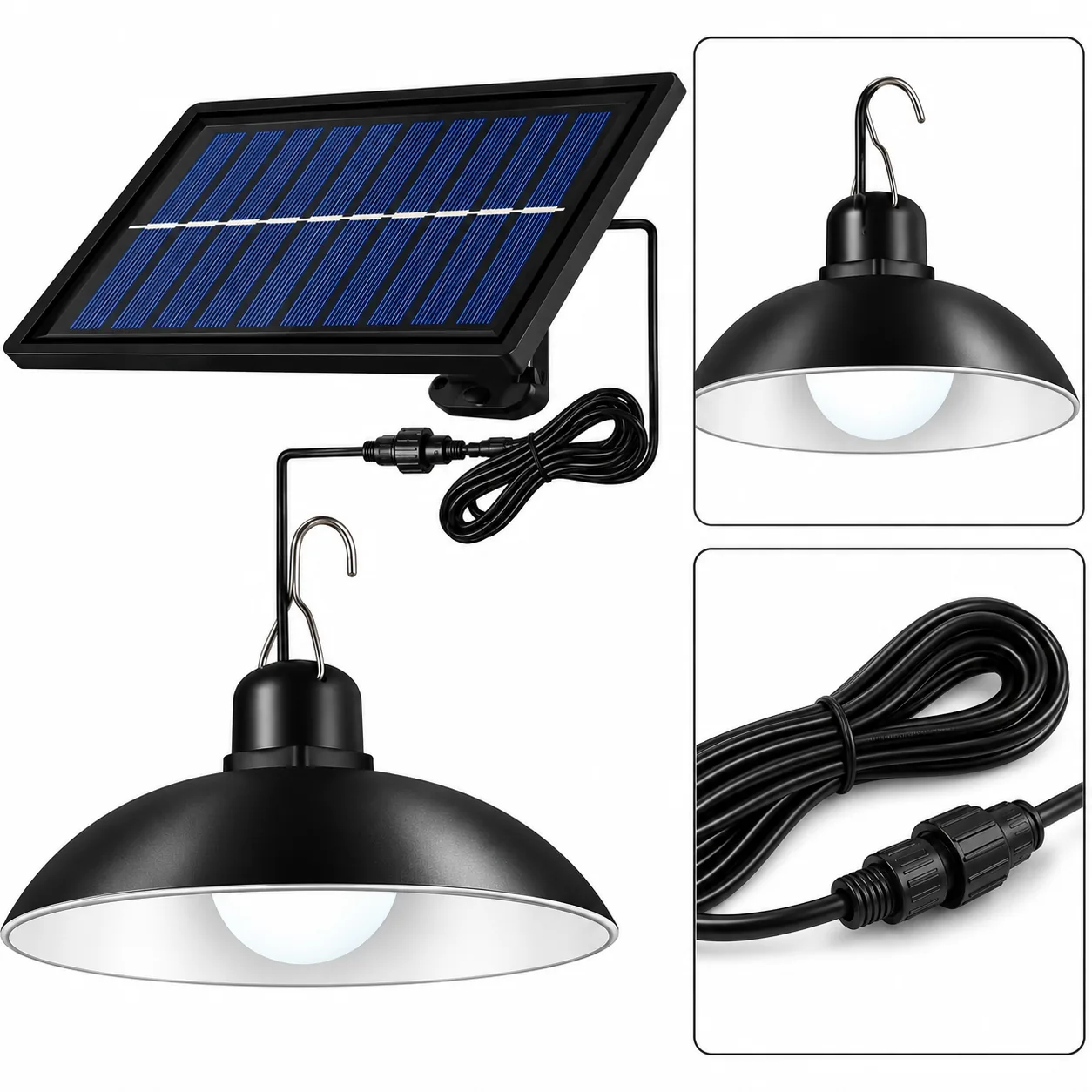 LAMPA SOLARNA WISZĄCA LED ŻYRANDOL Z PANELEM SOLARNYM CZUJNIKIEM ZMIERZCHU PILOT