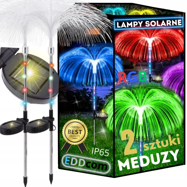 ZESTAW 2 SZTUK LAMPA SOLARNA OGRODOWA MEDUZA RGB LED KOLOROWA DEKORACYJNA DO OGRODU TARASU