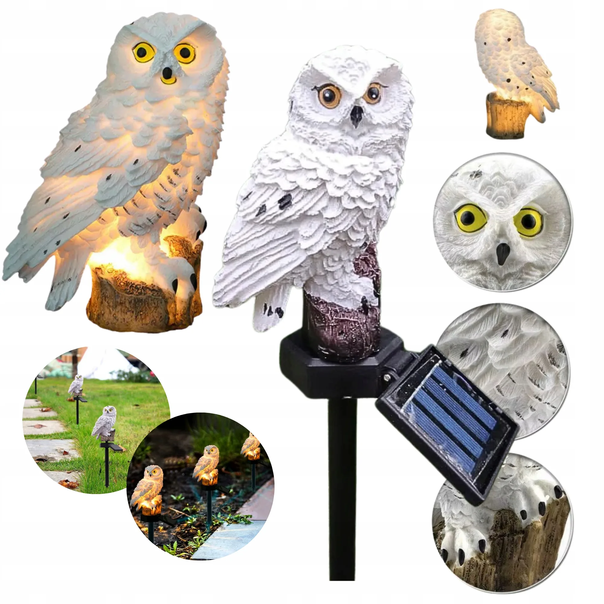 SOLARNA LAMPA OGRODOWA SOWA LED BIAŁA DEKORACYJNA OZDOBA FIGURKA DO OGRODU TARASU