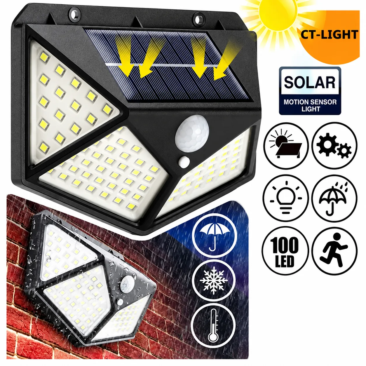 LAMPA SOLARNA 100 LED Z CZUJNIKIEM RUCHU I ZMIERZCHU ZEWNĘTRZNA OGRODOWA WODOODPORNA