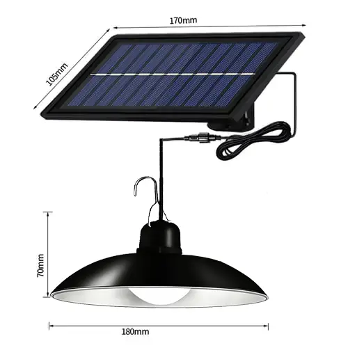 LAMPA SOLARNA WISZĄCA LED ŻYRANDOL Z PANELEM SOLARNYM CZUJNIKIEM ZMIERZCHU PILOT