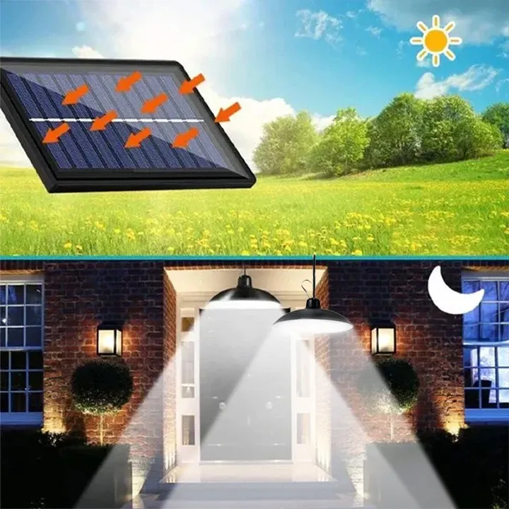 PODWÓJNA LAMPA SOLARNA WISZĄCA LED 2 SZTUKI ŻYRANDOL Z PANELEM SOLARNYM CZUJNIKIEM ZMIERZCHU PILOT