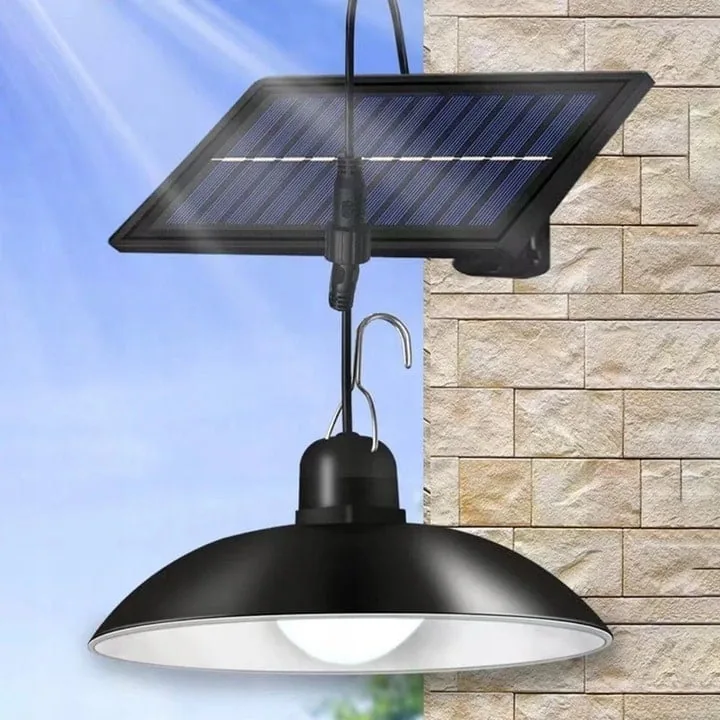 LAMPA SOLARNA WISZĄCA LED ŻYRANDOL Z PANELEM SOLARNYM CZUJNIKIEM ZMIERZCHU PILOT