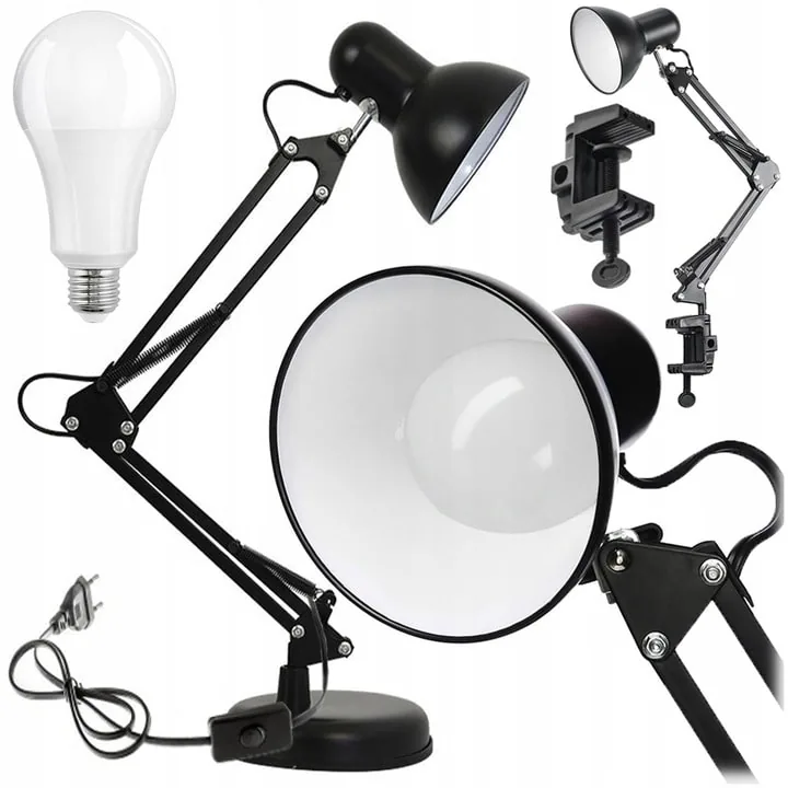 LAMPKA BIURKOWA KREŚLARSKA LED Z UCHWYTEM REGULOWANA LAMPA DO NAUKI PRACY ŻARÓWKA