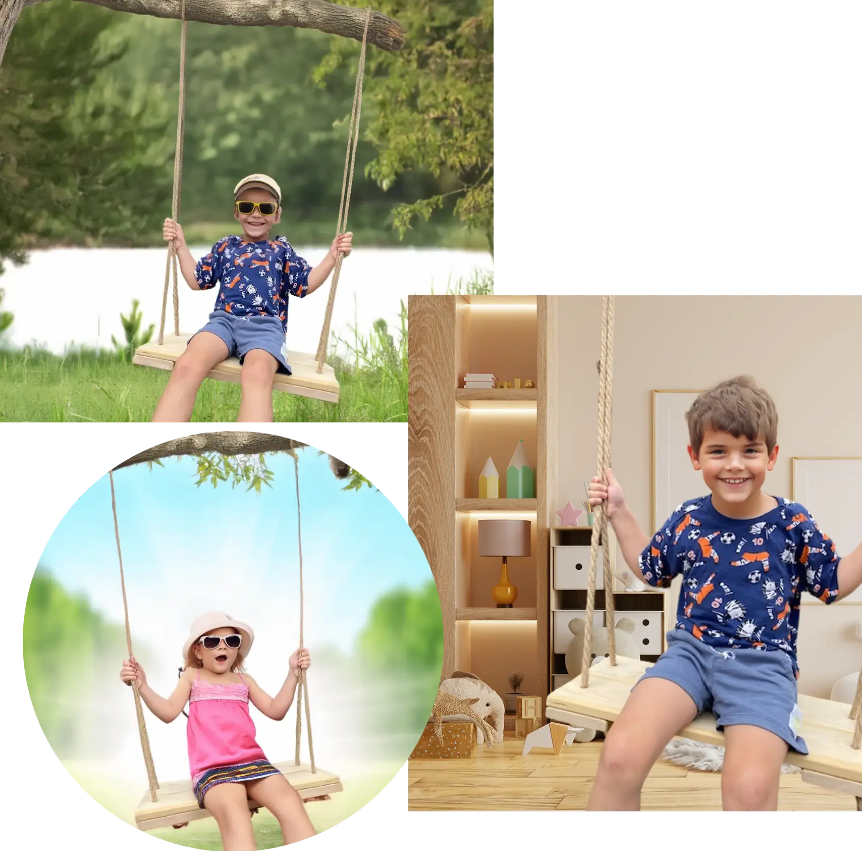 HUŚTAWKA DREWNIANA OGRODOWA NATURALNA LOFT MOCNA SOLIDNA WISZĄCA DO 150 KG