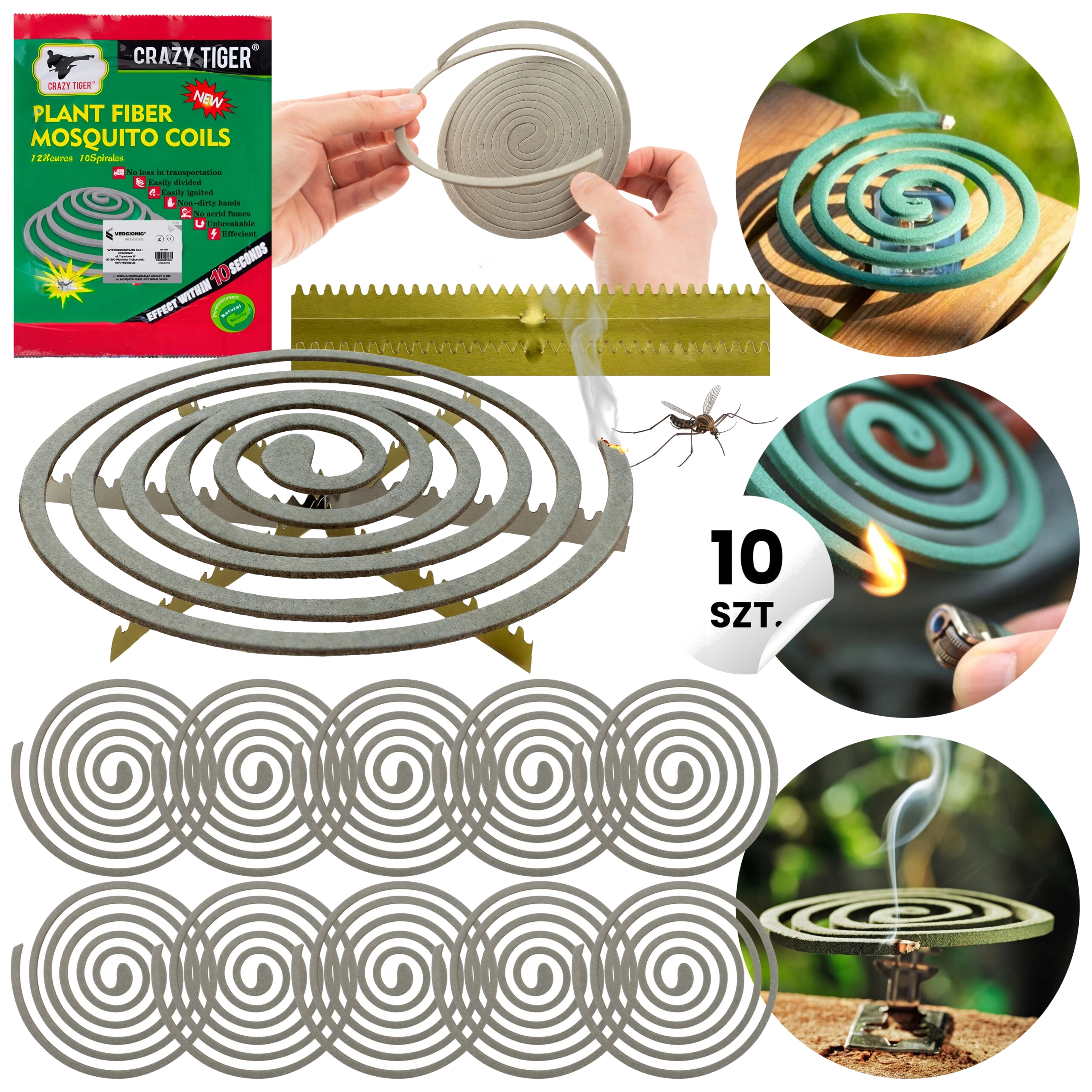 SPIRALE NA KOMARY 10 SZT ODSTRASZACZ OWADÓW MUCH MESZEK NA TARAS BALKON OGRÓD CAMPING