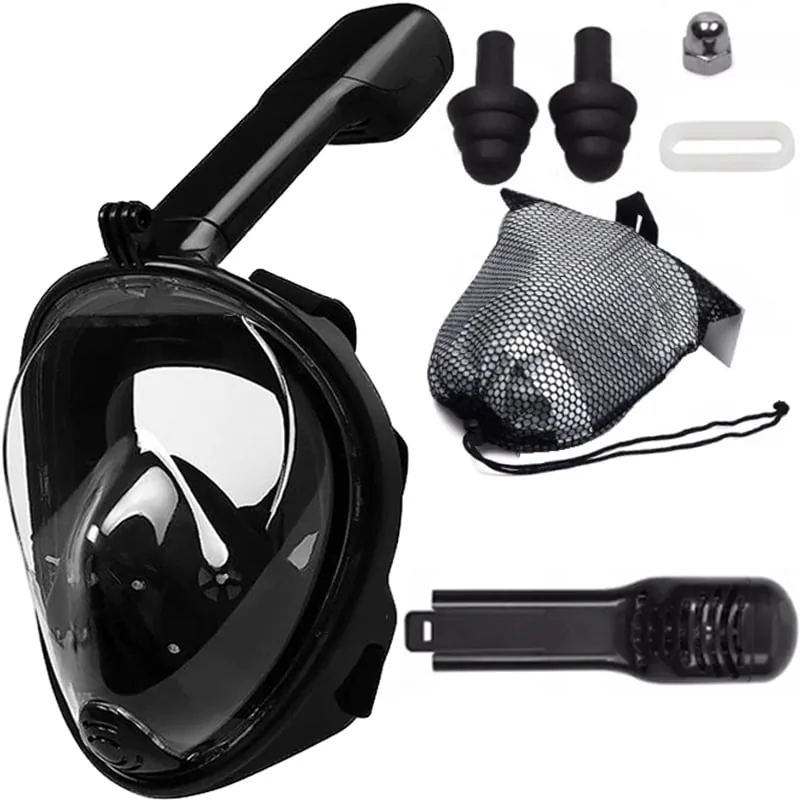 MASKA DO SNORKELINGU PEŁNOTWARZOWA M/L CZARNA PANORAMA 180° ANTIFOG DRYTOP