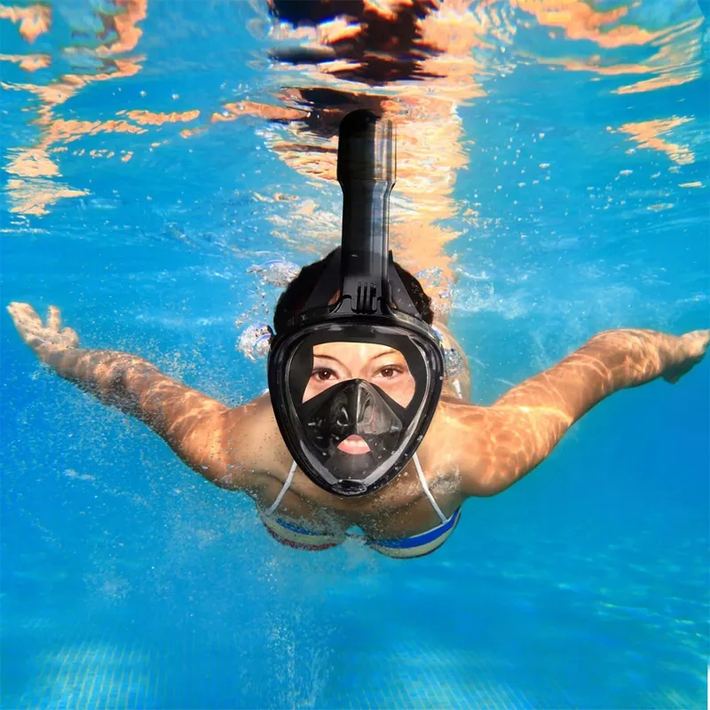 MASKA DO SNORKELINGU PEŁNOTWARZOWA M/L CZARNA PANORAMA 180° ANTIFOG DRYTOP