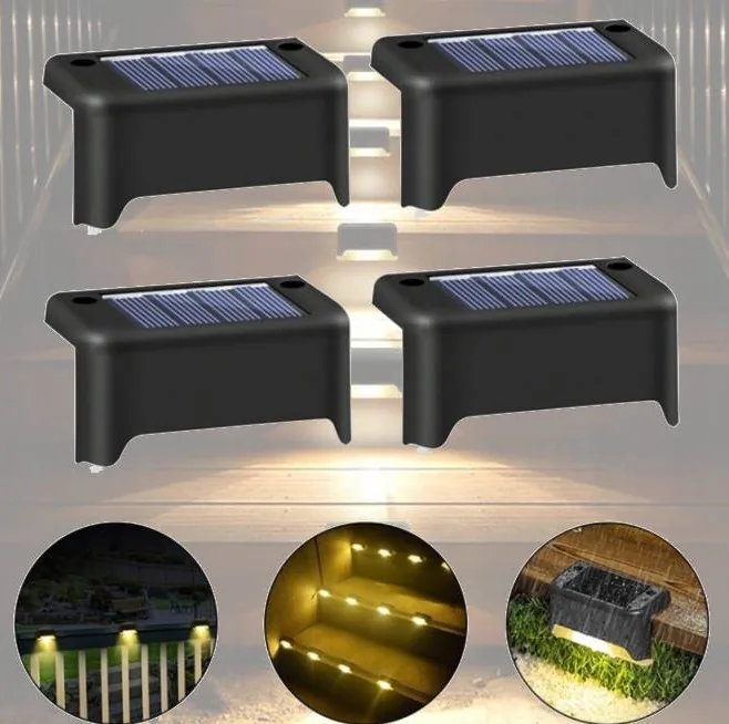 LAMPKI SOLARNE LED NA SCHODY I TARAS 4 SZTUKI CZARNE IP44 CZUJNIK ZMIERZCHU