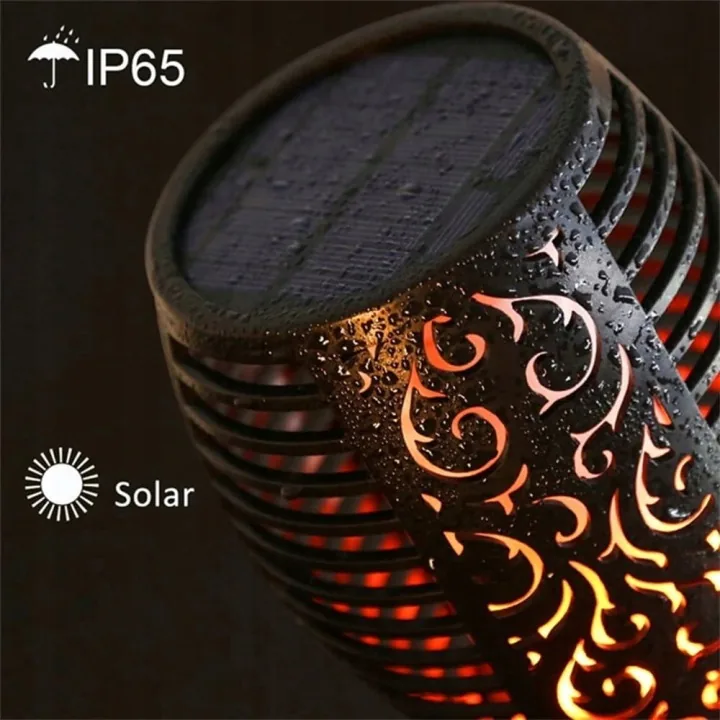 ZESTAW 4 SZTUKI LAMPY SOLARNE LED POCHODNIE 50 CM EFEKT PŁOMIENIA IP65 CZARNE