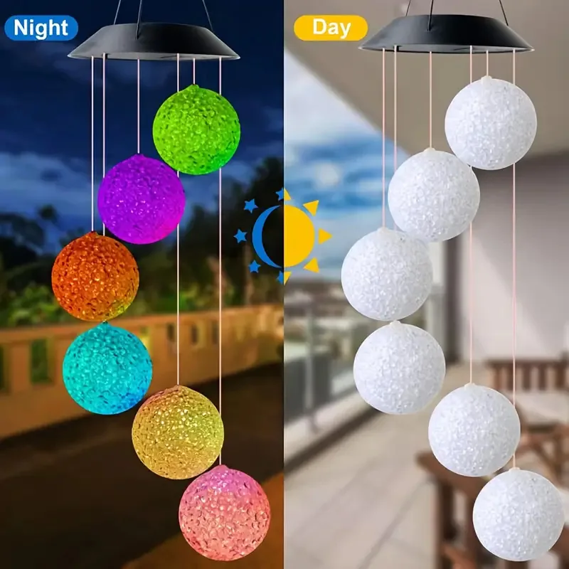 OŚWIETLENIE SOLARNE NA BALKON 6 KUL LED RGB 78 CM CZUJNIK ZMIERZCHU