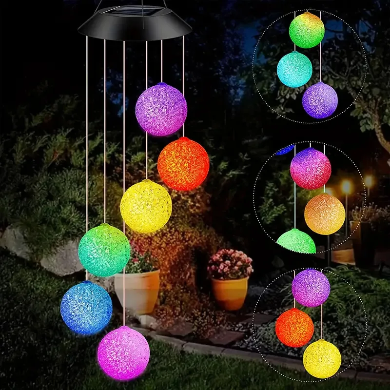 OŚWIETLENIE SOLARNE NA BALKON 6 KUL LED RGB 78 CM CZUJNIK ZMIERZCHU