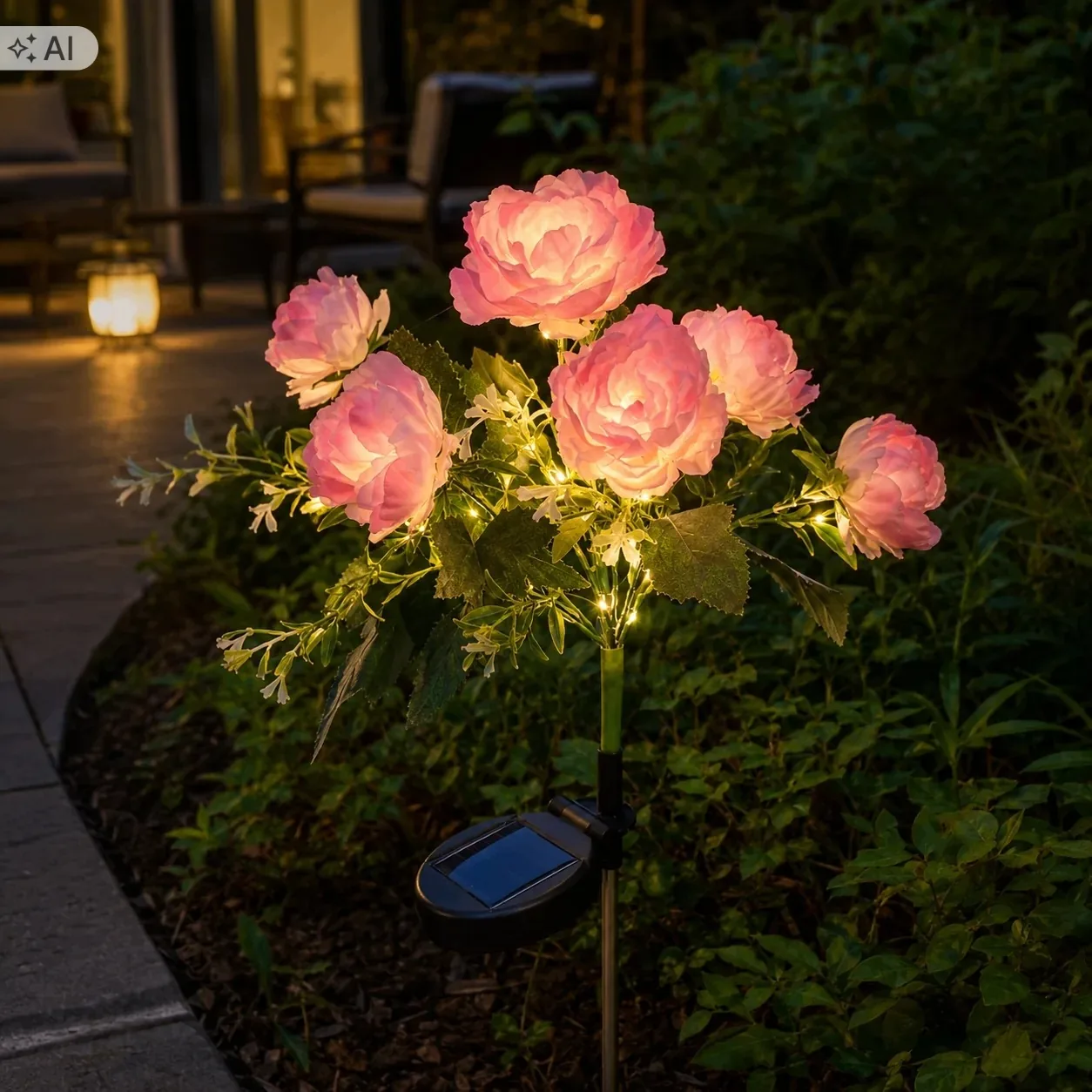 LAMPA SOLARNA OGRODOWA LED PIWONIA RÓŻOWA 70 CM CZUJNIK ZMIERZCHU IP44