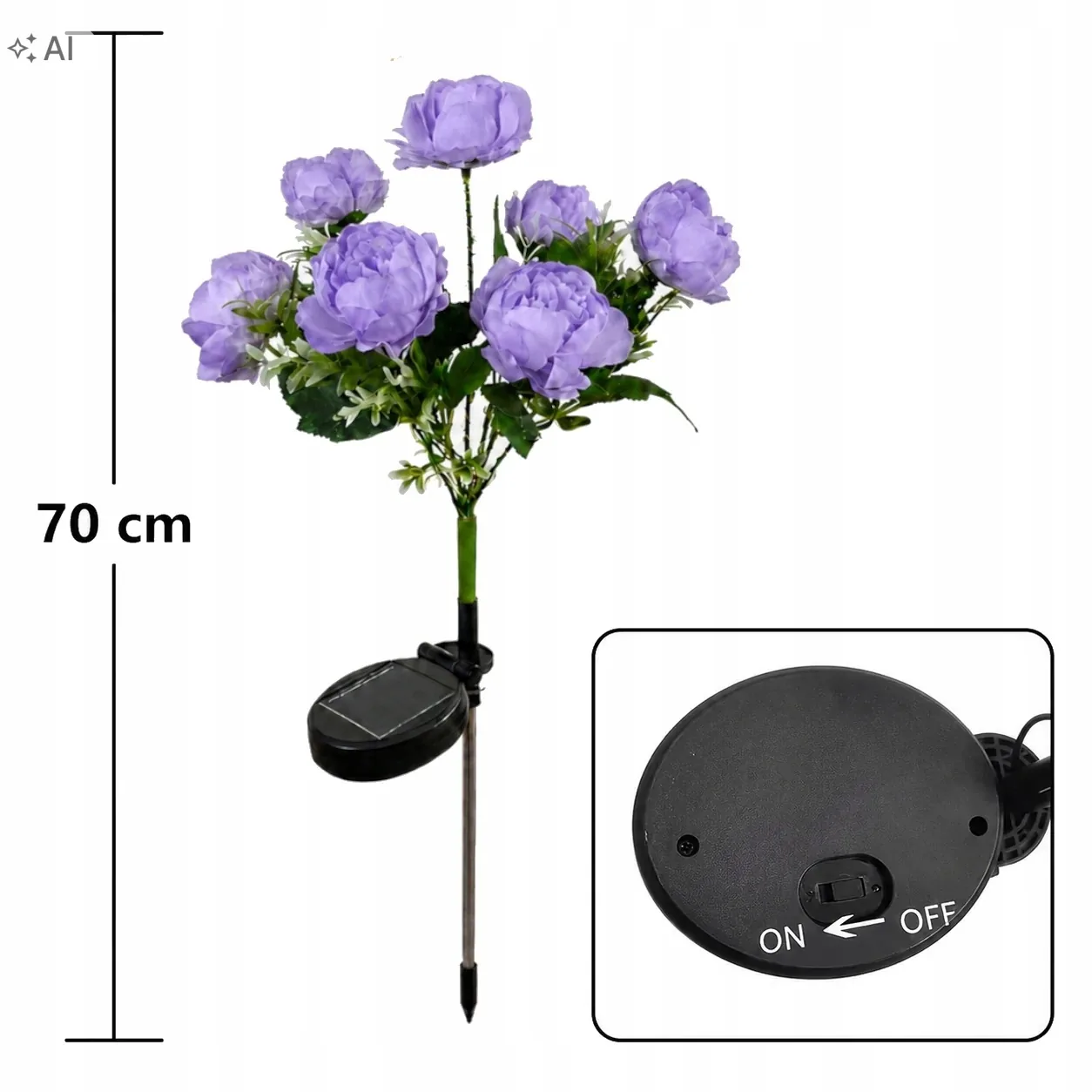 LAMPA SOLARNA OGRODOWA LED PIWONIA FIOLETOWA 70 CM IP44 CZUJNIK ZMIERZCHU