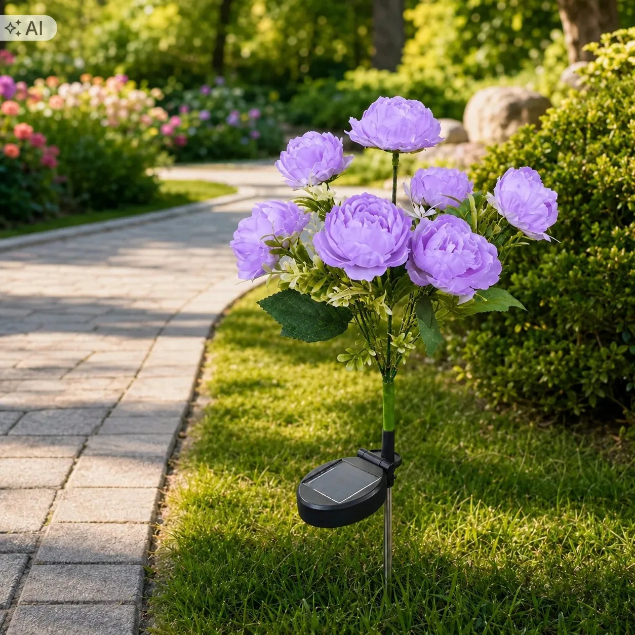 LAMPA SOLARNA OGRODOWA LED PIWONIA FIOLETOWA 70 CM IP44 CZUJNIK ZMIERZCHU