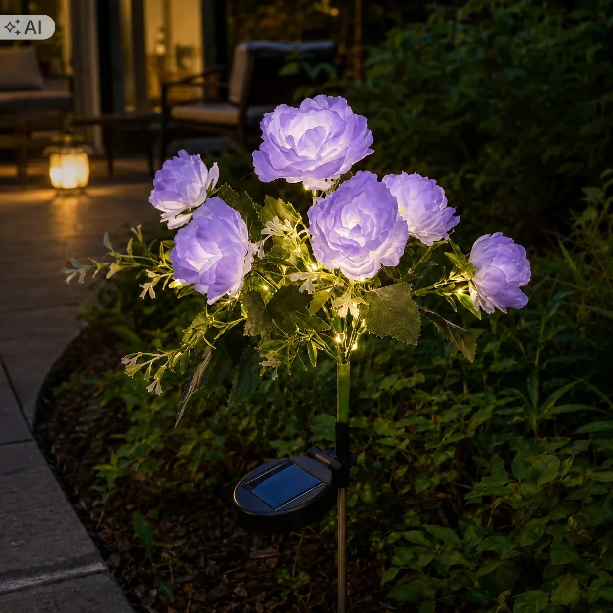 LAMPA SOLARNA OGRODOWA LED PIWONIA FIOLETOWA 70 CM IP44 CZUJNIK ZMIERZCHU