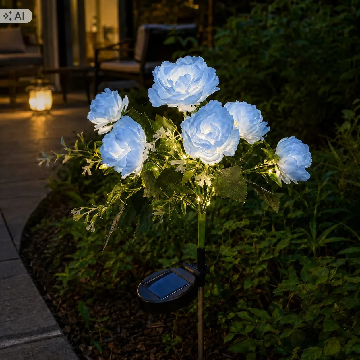 LAMPA SOLARNA OGRODOWA KWIAT PIWONII NIEBIESKA LED 70 CM IP44 CZUJNIK ZMIERZCHU